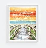 Live In The Sunshine, Swim the sea, drink the wild air - Danny Phillips art print, UNFRAMED, Ralph Waldo Emerson quote, boardwalk beach coastal art decor, 8x10 inches