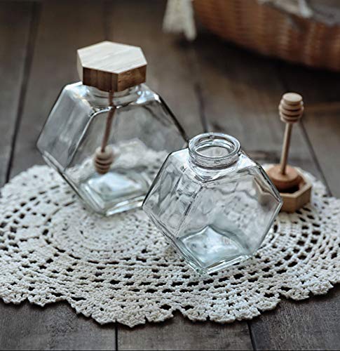 Liitrton Hexagon Shape Honey Pot Jar with Dipper Heat-Resistant Glass Storage Container for Home Kitchen (S) - Thumbnail 4
