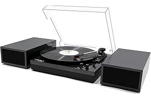 LP&No.1 Record Player with External Speakers, 3 Speed Vintage Belt-Drive Vinyl Turntable with Wireless Playback & Auto-Stop B