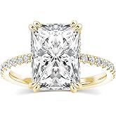PAFIDDY 4.5 Carat Radiant Cut Lab Created Moissanite Engagement Ring for Women, D Color VVS1 Sterling Silver Promise Ring with Pavé Band