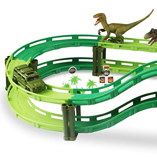image for Tencoz Dinosaur Train Track, Race Track Dinosaur Toy Race Car Flexible