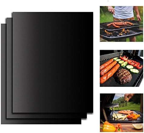 BBQ Grill Mats ,Barbecue and Baking Mat, ( Set of 3) 15.75x13 Inch ,100% Non-stick , thick, FDA Approved Dishwasher Safe