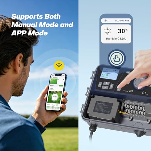Inkbird IICO-800 8 Zone WiFi Irrigation Control Unit with Protective Cover, 16 Irrigation Programs, Rain Jump, Water Calculation, Manual Irrigation, Control Unit for Garden