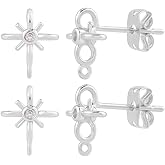 Beebeecraft 1 Box 10Pcs Cubic Zirconia Stud Earring Findings Platinum Plated Brass Silver Cross Post Earrings with Loop & Ear Nuts for Jewelry Making DIY Crafts