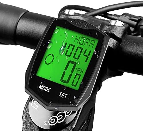 DINOKA Bike Computer Wireless Waterproof Cycling Computer Bicycle Speedometer Odometer Backlight LCD Display Tracking Distance Avs Speed Time 5 language switchable (Black)