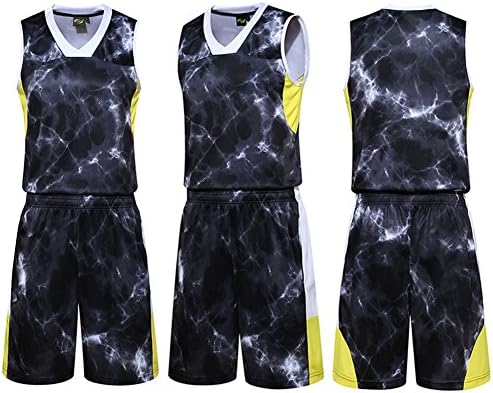 LifeSport2U Camouflage Youth Basketball Uniforms Jerseys School Students Team Sportwear Tracksuits Boys Sport Trainning Suit Sets (2XL, Burst Dark Grey Black)