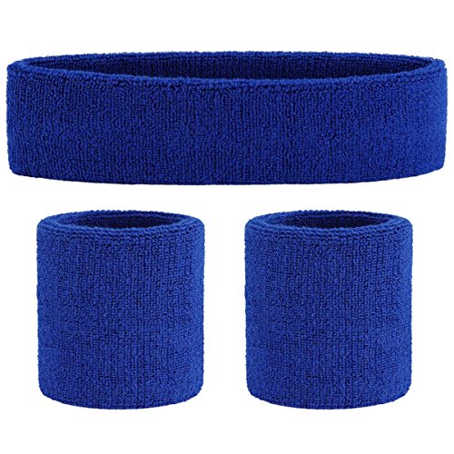 ONUPGO Blue Sweatband Set Sports Headband Wrist Striped Sweatbands
