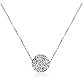 CIShop S925 Sterling Silver Chain Full Diamond Crystal Ball Sparkle Colla Pendant Necklace for Women