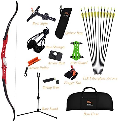 NIKA ARCHERY Takedown Recurve Bow and Arrows for Adults Kit 18lb-36lb Aluminum Alloy Riser Archery Practice Set Hunting Shooting Competition Set with Bow Case Right Handed