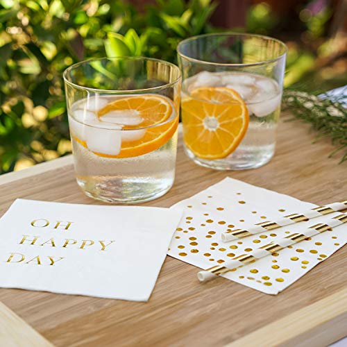 Sunshine Supply Gold Cocktail Napkins - 3-Ply Paper Party Napkins for Wedding Reception, Baby Shower, Bridal Shower, 5 Inch Gold Napkins (Oh Happy Day and Confetti Dots Set)