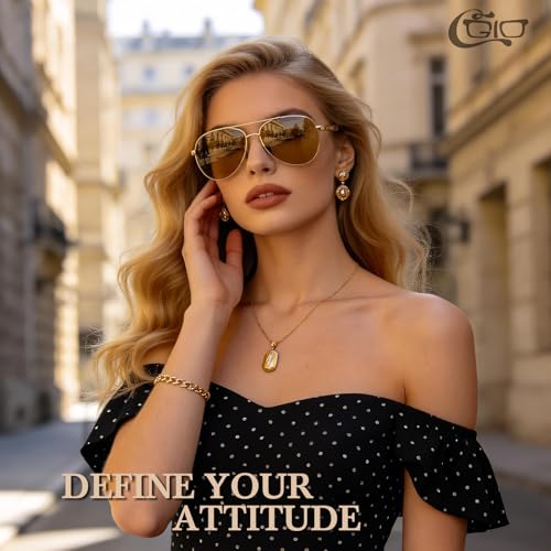 CGID Men's Aviator Sunglasses Polarised Aviator Mirrored Women's Metal Frame UV400 Protection