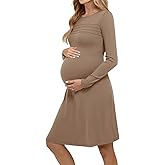 Yousify Womens Long Sleeve Pleated Maternity Dresses Casual A line Knee Length Dress Pregnancy Clothes for Photoshoot