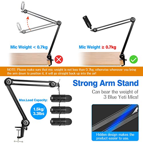 HAUEA Large Microphone Arm Stand(18.9”), Adjustable Suspension Boom