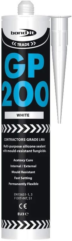 Bond It GP200 Contractors Grade LMA General Purpose Acetoxy Silicone Sealant With Fungicide, white, 275ml