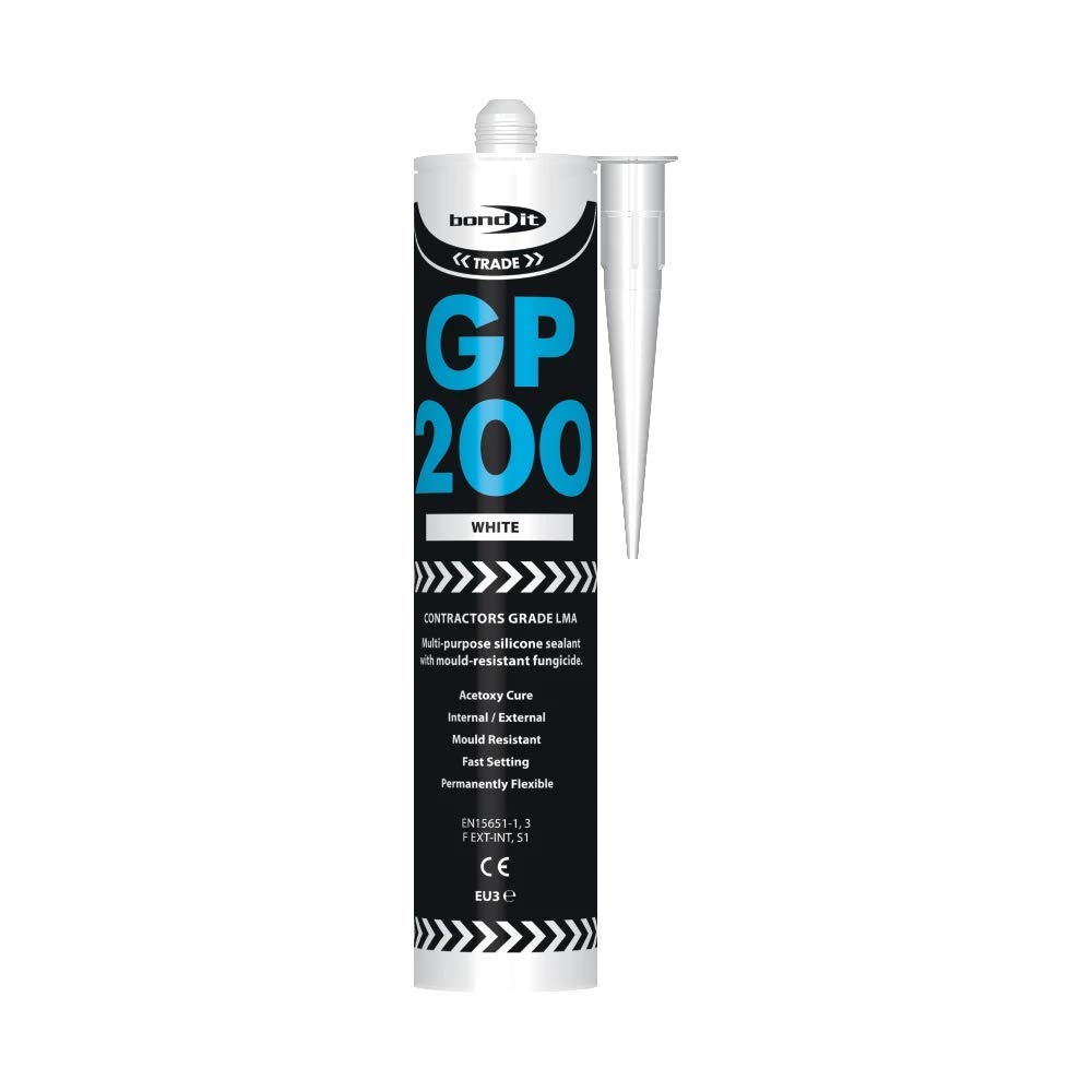 Bond It GP200 Contractors Grade LMA General Purpose Acetoxy Silicone Sealant With Fungicide, white, 275ml