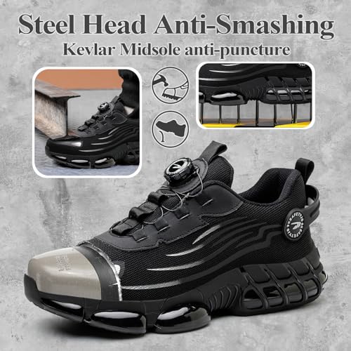 GemChve Safety Shoes Men Women Lightweight Breathable Sneakers Non-Slip Safety Shoes with Steel Toe Quick Adjustment of Laces 36-46 EU