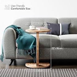 C-Shaped Round End Table with Rolling Wheels