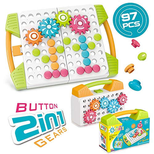 STEM Learning Toys ,Building Block Gifts Set, DIY Creative Educational Construction Toy Peg Board 3D Puzzle Toy Fine Motor Skills Activity Kit with Spanner Tools for Boys and Girls Ages 3+ (97 Pcs)