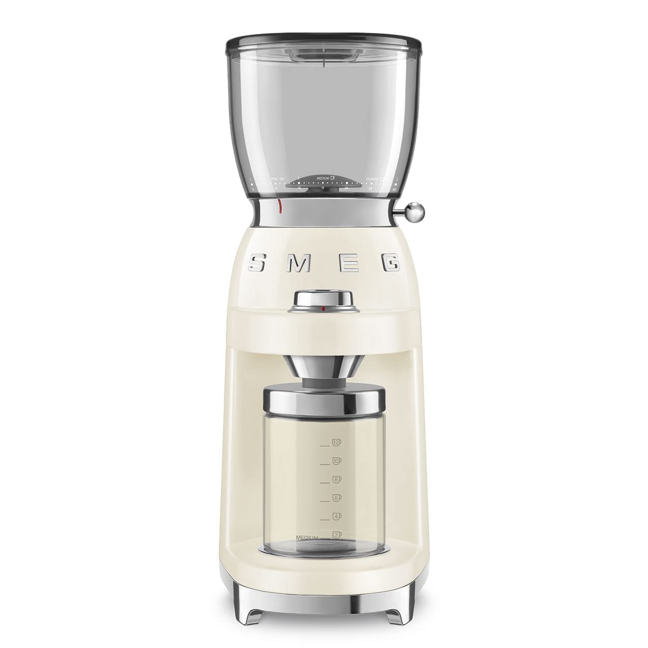 Smeg CGF01CRUK Coffee Grinder, Aluminium Construction, 50's Retro Style, 8 Programme Settings and 3 Grinding Grades, Cream