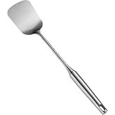 Hikiwin Stainless Steel Wok Spatula,Metal Flipper for Kitchen Cooking,Extra Long Handle Wide Cooking Scraper,Heavy Duty Pancake Turner,Silver,15.4 Inches,1 Piece