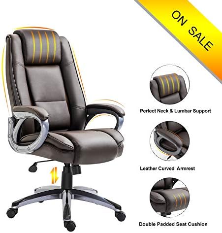 Ergonomic High Back Leather Office Chair-Title Locked and Soft Padded Armrest Executive Swivel Computer Chair, Comfort Design for Lumbar Support and headrest (Black) LUXL001 (Brown)