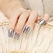 24 Pcs 12 Different Size Symphony Shell Color Blue Metal Shine Bent Lady Artificial False Nail Tips