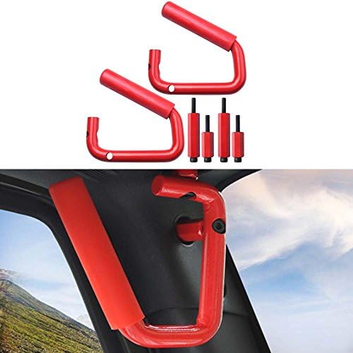 Jeep Wrangler Stainless steel solid grip before and after grip suitable for 2007-2017 Jeep Wrangler (Red front grip)