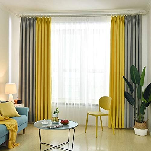 FAFEGVCFDS Curtain blackout curtains - opaque curtains for living room bedroom insulation curtains, 2 sets of grey/yellow W160*H250 cm