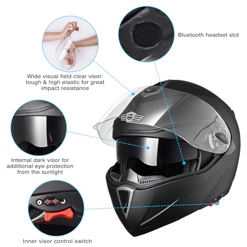 AHR Motorcycle Helmet Dual Visor Modular Flip up Full Face Helmet DOT Approved - AHR Helmet Run-M for Adult Motorbike Street Bike Moped Racing (Matte Black, M) in Kenya | Whizz Helmets AHR Motorcycle Helmet Dual Visor Modular Flip up Full Face Helmet DOT Approved - AHR Helmet Run-M for Adult Motorbike Street Bike Moped Racing (Matte Black, M) in Kenya | Whizz Helmets