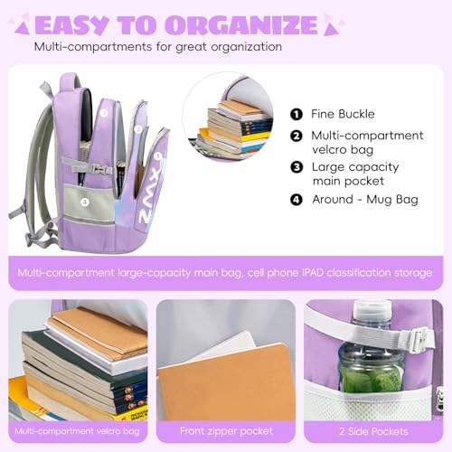 Amythe School Backpack Teenager Girl 46L, Grand Backpack School Girl Waterproof and Lightweight for Youth Girl, Purple