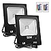 LE Outdoor Led Flood Lights, IP65 Waterproof, 50W RGB, 16 Color Changing, 4 Lighting Modes, Plug in Security Floodlights with Remote Control, for Home, Backyard, Patio, Garage, Tree, Pack of 2