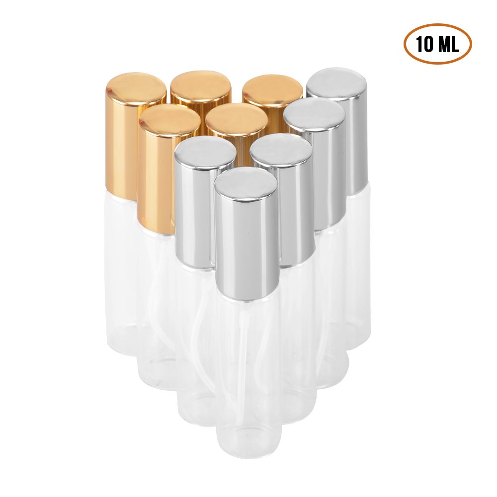 SHiZAK 10pcs 10ml Atomizer Glass Bottle Empty Liquid Containers Transparent Glass Portable Refillable Perfume Spray Bottle for Cosmetic Toiletries, Travel Party Portable Makeup Tool