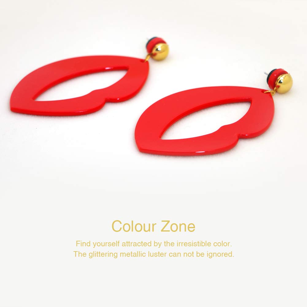 Acrylic Earrings,Acrylic Hoop Earrings for Women Lip Lightweight Resin Textured Drop Dangle Earrings(Red)