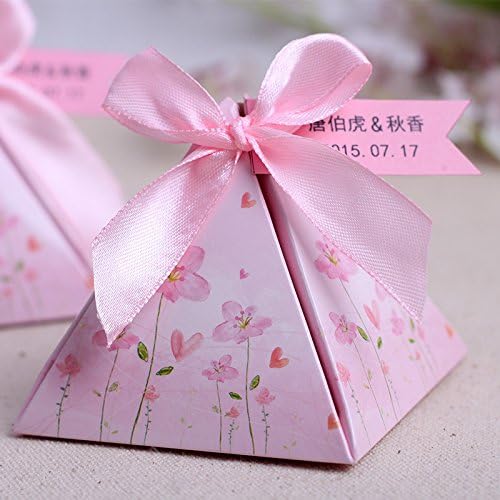 100pcs Pyramid Candy Box Wedding Favor Bridal Shower Pink Gift Bag