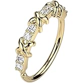 Pierced Owl 20GA Alternating CZ Crystal and Criss Cross Bendable Hoop Ring