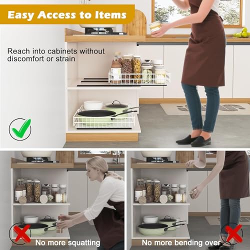 TOJUNE 2 Removable Kitchen Drawers with Sliding Rails (Set M+L) | Adjustable Width Expandable, Self-Adhesive/Drills with Nano Film for Kitchen, Pantry, Living Room (White)