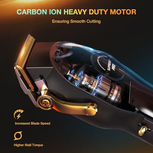 SUPRENT Professional Hair Clippers for Men - Zero Gap T Blade Hair Cutting Kit Cordless Barber Trimmer Set with LED Display (Black)