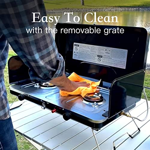 FineFlame Camping Stove 2 Burner, Portable Propane Gas Stove 20000 BTU
