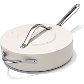CookinCraze Nonstick Ceramic Sautรฉ Pan with Lid (4.5 qt, 11") Deep Frying Pan for All Cooktops Non Toxic Skillet PTFE/PFOA/PFAS Free, Even Heat Distribution, Oven Safe w/Stay-Cool Handle, Cream