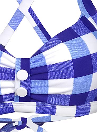 image for Balasami Women's Retro 50s Plaid Pattern Polka Dot Halter Molded Soft 