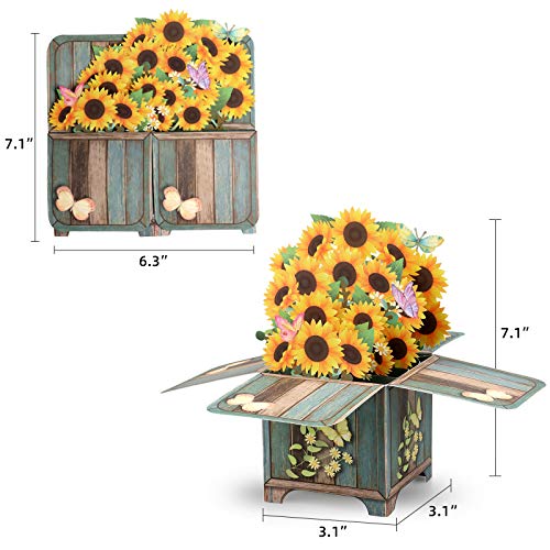 Giiffu Sunflower Flower 3D Pop Up Card, Handmade Popup Sunflower Greeting Cards for Women, 3D Birthday Card, Mother’s day Card, Get Well, Thinking of You, Thank You, Sympathy, Just for You