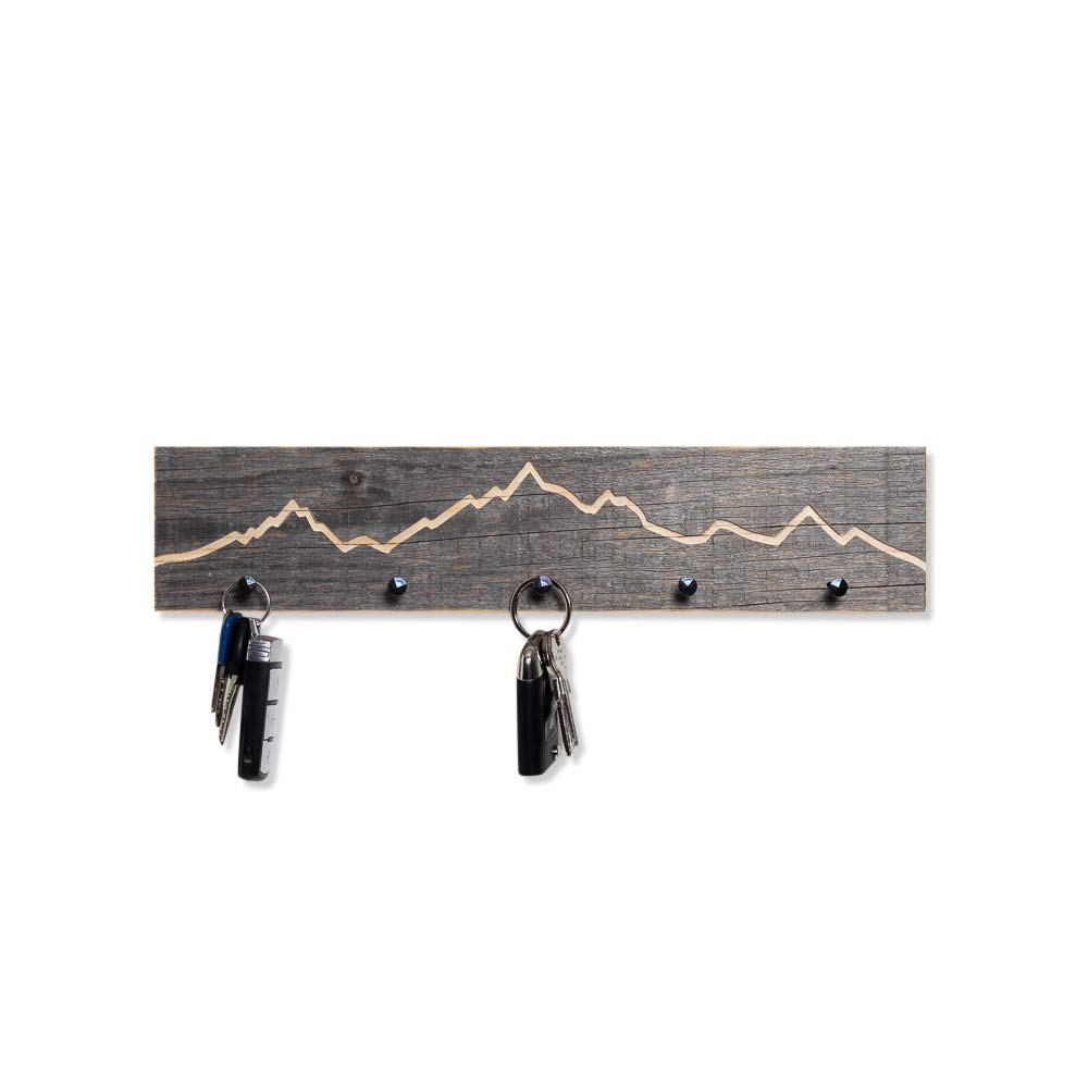 WOODS Key Holder Antique Wood Mountain Motif Mountain Contour.