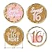 DISTINCTIVS Pink and Gold Sweet 16 Birthday Party Favor Chocolate Kisses Candy Stickers, Sweet Sixteen Stickers - 180 Count