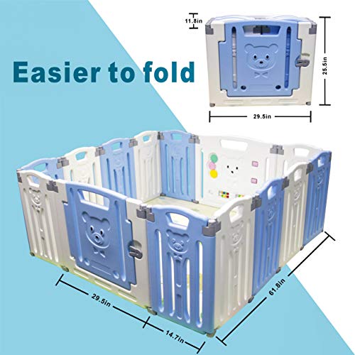 Baby Folding playpen Baby Playpen Kids Activity Centre Safety Play Yard Home Indoor Outdoor New Pen (White and Blue) - Thumbnail 3