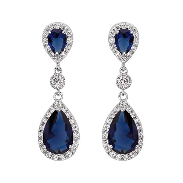 EleQueen 925 Sterling Silver Full Prong Cubic Zirconia Birthstone Teardrop Bridal Dangle Earrings for Women Girls, Valentine's Day/Mother's Day/Christmas Jewelry Gift for Girlfriennd/Mom