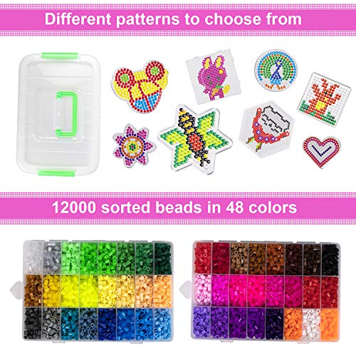 Fuse Beads - 12,000 pcs Fuse Beads Kit 48 Colors 5MM for Kids - Fusion Beads Including Multiple Accessories You Need - Iron Beads Kit for Child Gift by YRYM HT