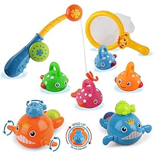 Dwi Dowellin Bath Toys Fishing Games Swimming Whales Bath Time Bathtub Toy for Toddlers Baby Kids Infant Fish Set Age…