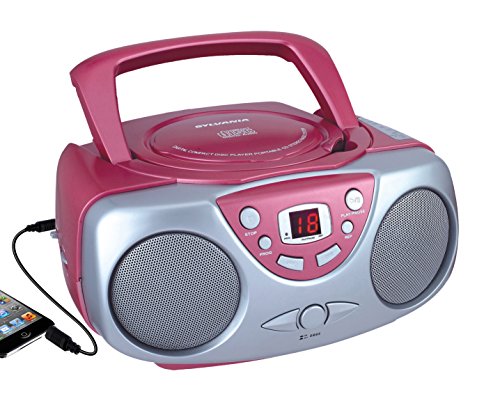 Sylvania SRCD243 Portable CD Player with AM/FM Radio, Boombox (Pink)