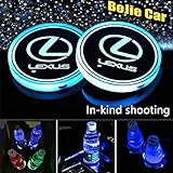 2pcs LED Car Logo Cup Holder Lights for Lexus, 7 Colors Changing USB Charging Mat Luminescent Cup Pad, LED Interior Atmosphere Lamp Decoration Light. (Lexus)