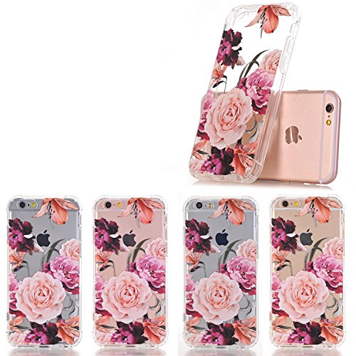 LUOLNH Slim Shockproof Clear Floral Pattern Soft Flexible TPU Back Cover Case Compatible with iPhone 6/6s [4.7 inch]-Purple Rose